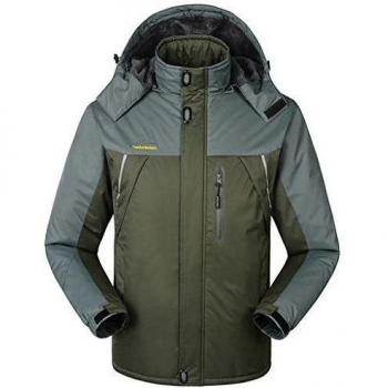 Sawadikaa Hombre Chaqueta de Esquí Alpinismo Al Aire Libre Impermeable Chaqueta de Nieve Lana Capa Excursionismo Ropa de Deporte Ejercito Verde Large