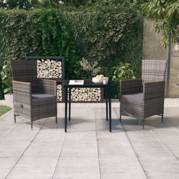 vidaXL 3-Piece Grey Garden Dining Set with Cushions