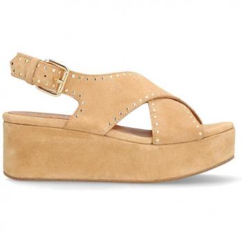 Sandalias de plataforma de mujer Alpe en piel baby silk con cierre de hebilla, color beige, tamaño 39