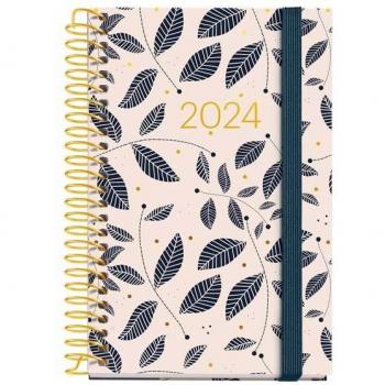 Agenda Anual 2024 Miquelrius Natura Espiral con Tapa Extra y Goma Caddy 125x80 D/P Leaves