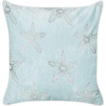Cojín Decorativo de Terciopelo Azul 45 x 45 cm con Motivo de Estrella de Mar y Relleno de Poliéster Ceramium