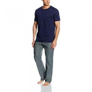 TOMMY HILFIGER Classic Houndtooth Set ss, Pijama para Hombre, Peacoat-PT / Brilliant Blue, LG