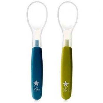 Jané Set de 2 Cuchara de Silicona, Suaves, Aptas para Lavavajillas, desde 4 meses, Colores Azul y Verde