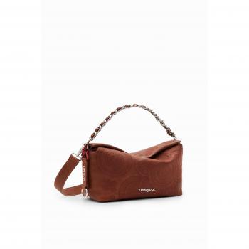 Desigual Dejavu Nas Medium Embroidered Camel Handbag with Zip Closure
