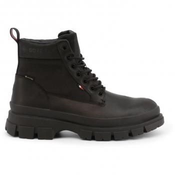 Tommy Hilfiger Men's Black Lace-up Ankle Boots with Rubber Sole, Size 10 US