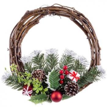 Corona de Navidad 30 cm Rojo Multicolor Ratán Plástico con Piñas