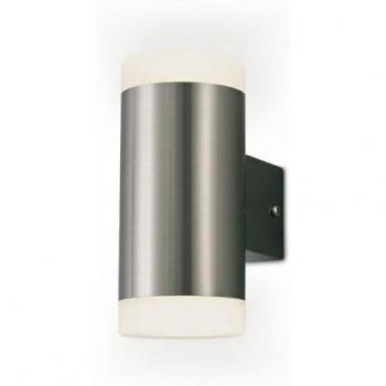 Aplique de jardín Alpin - Lámpara de pared cilíndrica en acero inoxidable, 2 bombillas LED 2x4W, IP44, iluminación ascendente y descendente, temperatura de color 4000K, dimensiones
