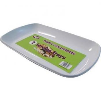 6 x WHITE PLASTIC DISPOSABLE SERVING PLATTER/TRAY - 36cm x 21cm Great for sharing FREE DELIVERY by Party & Paper Solutions