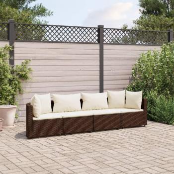 4-Piece Brown Poly Rattan Garden Sofa Set with Cushions
