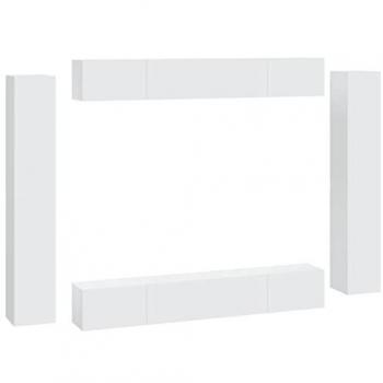 Set de Muebles para TV 8 Piezas Blanco en Madera Contrachapada