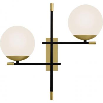 Aplique de pared Maytoni Nostalgia con 2 luces de vidrio, estructura de metal negro y dorado, estilo moderno