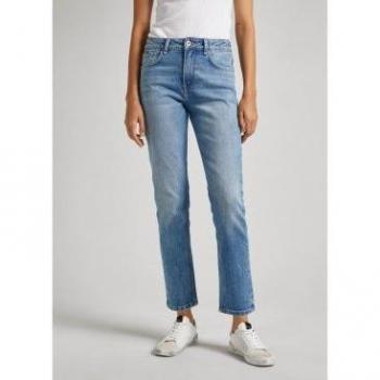 Jeans rectos azules de mujer Pepe Jeans con tiro alto y efecto desgastado