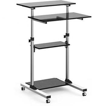 Carrito de Trabajo Móvil para PC y Laptop con Estantes Ajustables en Altura, Negro/Plata