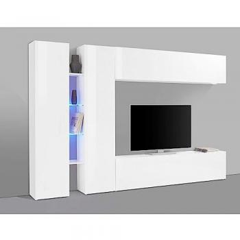 Mueble pared TV moderno blanco brillo con 2 armarios Joy Twin para televisores hasta 70
