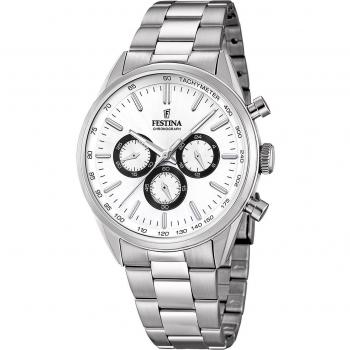 Festina Timeless Chronograph F16820/Q Reloj de Hombre con Esfera Blanca y Correa de Acero Plateado