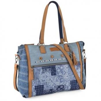 Bolso Shopper Mujer Lois - Mediano, Elegante, Versátil, Poliéster-Lona-Denim-Polipiel, Azul