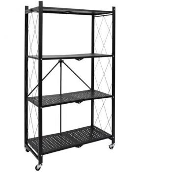 Estante Plegable de Metal Negro 4 Niveles para Condimentos y Especias 71x127x36cm