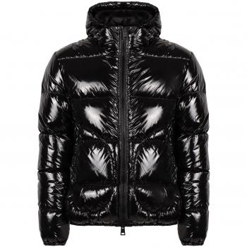 Herno Men's Techno-Nylon Down Jacket, Black, Size 52 (XL), Adjustable Hood