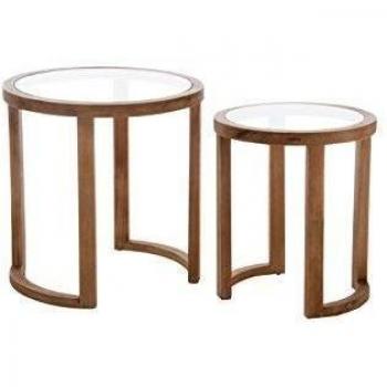 J-LINE Set Mesa Auxiliar 2 Uds. Marrón