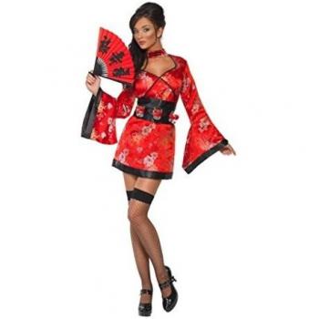 Disfraz Sexy de Geisha Deluxe en Rojo y Negro para Mujer - Talla S