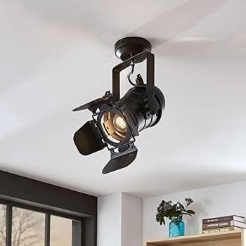 Lámpara de Techo Tilen Dimmable de Metal Negro con Diseño de Foco (1 Llama, E27) - Lindby