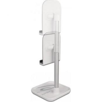 Soporte Telescópico para Smartphone y Tableta con Almacenamiento - Blanco y Plata