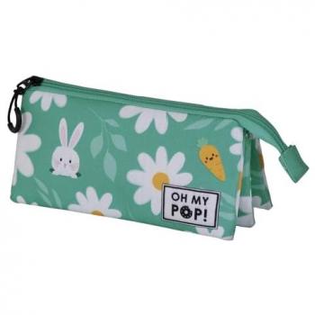 Estuche Portatodo Triple Blooming Oh My Pop! Karactermania, Tamaño Compacto, Color Verde y Turquesa, Dimensiones 23 x 11 cm