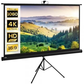 HOMCOM Pantalla de Proyector Manual con Soporte Portátil 84 Pulgadas (186x105 cm) Formato 16:9 Altura Ajustable para Interior y Exterior Color Negro