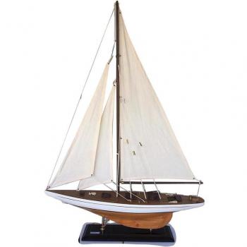 Barco de madera con detalles de algodón, 60x11x85 cm en color blanco
