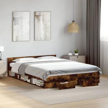 Cama cruzada con cajones de madera multicapa en color roble ahumado 160x200 cm