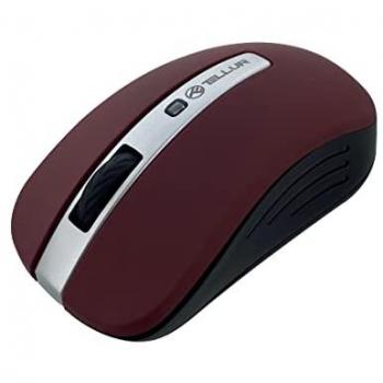 Ratón Inalámbrico Tellur Basic LED, Ligero, Plug & Play, USB, Rango de 10 m, Negro/Rojo Oscuro