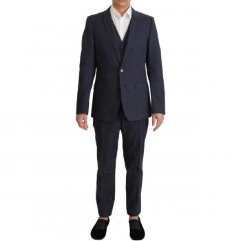 Dolce & Gabbana Dark Blue Cotton Formal 3 Piece MARTINI Suit - IT48 | M