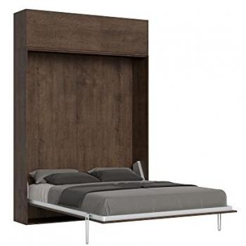 Cama abatible 160 vertical Kentaro con mueble efecto madera nogal y espejo de popa