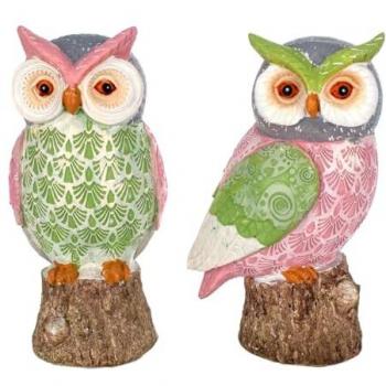Figura de Búhos Multicolor de Resina - 2 Unidades (17x8x8 cm)