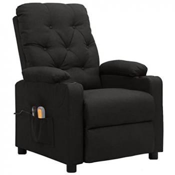 Sillón Reclinable de Masaje Eléctrico en Tela Negro con Reposapiés Ajustable para Sala de Estar, Salón u Oficina