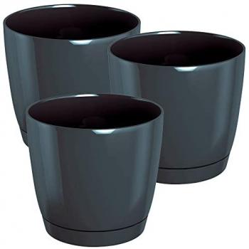 3x Maceta redonda de plástico Coubi Round P color grafito 13,5 x 13,5 x 12,4 cm