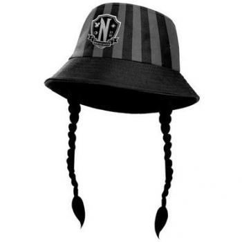 Gorro Pesquero Infantil Trenzas Miércoles Addams 25 x 15 cm Negro