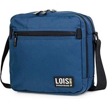 Lois - Bolso Bandolera Hombre. Bolsa de Mensajero al Hombro. Cierre con Cremallera. Múltiples Compartimentos. Lona Canvas Poliéster Nylon en Dos Colores 305420, Color Marino