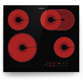 Placa de Cocción Vitrocerámica Klarstein Virtuosa 4, 60 cm, 6500 W, 4 Zonas, Doble Zona, Zona Plus, Temporizador