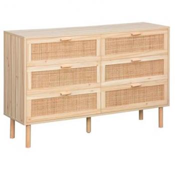 Arcón Camargue Natural de 6 Cajones con Caña y Efecto Madera, 120x40x80 cm