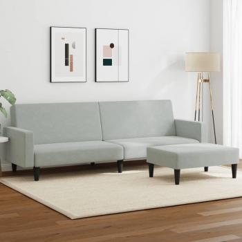 Sofá cama de 2 plazas con reposapiés en terciopelo gris claro