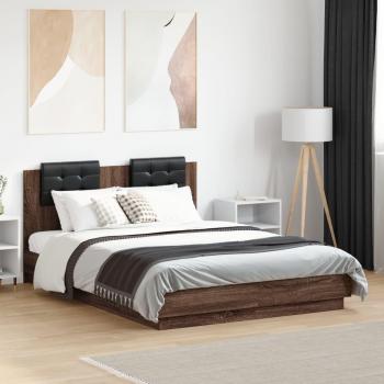 Cama con cabecero de madera de ingeniería marrón roble 120x190 cm, madera multicapa