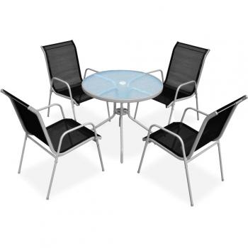Set de almuerzo al aire libre 5 piezas de acero negro vidaXL