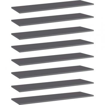 High Gloss Grey Engineered Wood Bookshelf Boards - 8 Pack (100x30x1.5 cm)
