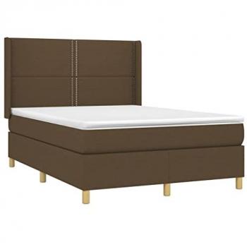 Cama box spring colchón luces LED tela marrón oscuro 140x190 cm