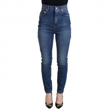Dolce & Gabbana Blue Cotton High Waist Skinny Denim Jeans - IT40|S, Female, Size: XS, Logo Detail