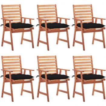 Sillas comedor de jardín y cojines 6 uds madera maciza acacia
