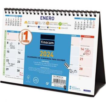 Calendario Sobremesa Finocam 781460024 Color Escrib A5 S 2024 con Espacio Diario para Anotaciones, Encuadernación Doble Espiral, Mes Anterior y Posterior en