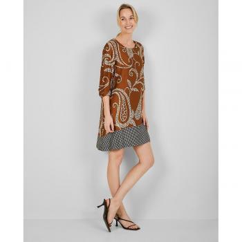 Vestido corto camisero de manga francesa con estampado abstracto
