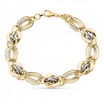 Pulsera de oro bicolor 9k para mujer de 20 cm con eslabones entrelazados y cierre mosquetón
